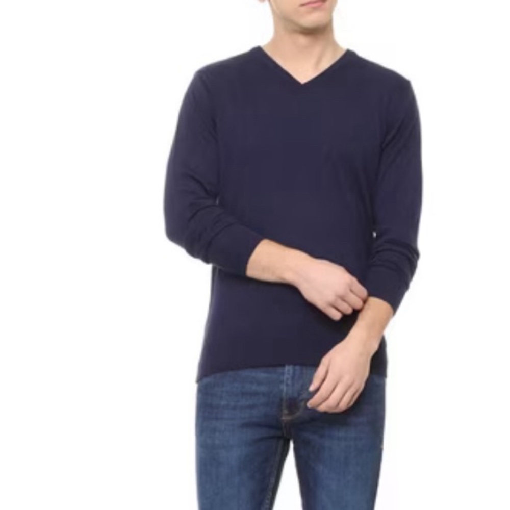 NWT’s KENNETH ROBERTS Platinum Navy Blue Wool V-Neck Pullover Sweater Size L